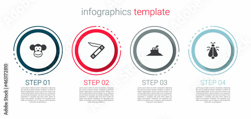 Set Monkey, Swiss army knife, Tree stump and Mosquito. Business infographic template. Vector
