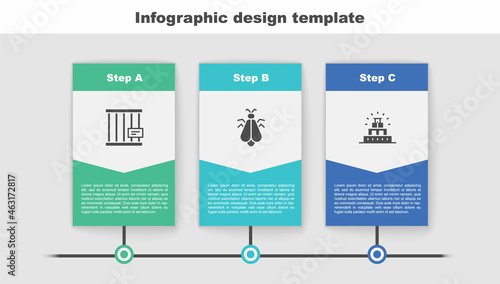 Set Animal cage, Mosquito and Chichen Itza in Mayan. Business infographic template. Vector