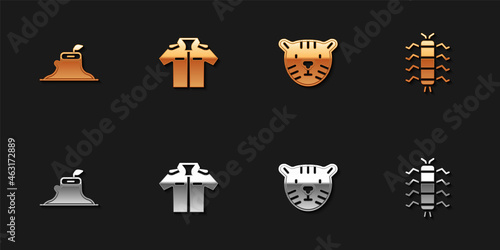 Set Tree stump, Shirt, Tiger head and Centipede insect icon. Vector © Kostiantyn
