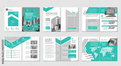 Brochure creative design. Multipurpose template, include cover, back and inside pages. Trendy minimalist flat geometric design. Vertical a4 format.
