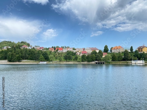 The picturesque mountain village of Fuzine above the artificial accumulation lake Bajer - Gorski kotar, Croatia (Slikovito goransko naselje Fužine nad umjetnim akumulacijskim jezerom Bajer - Hrvatska)