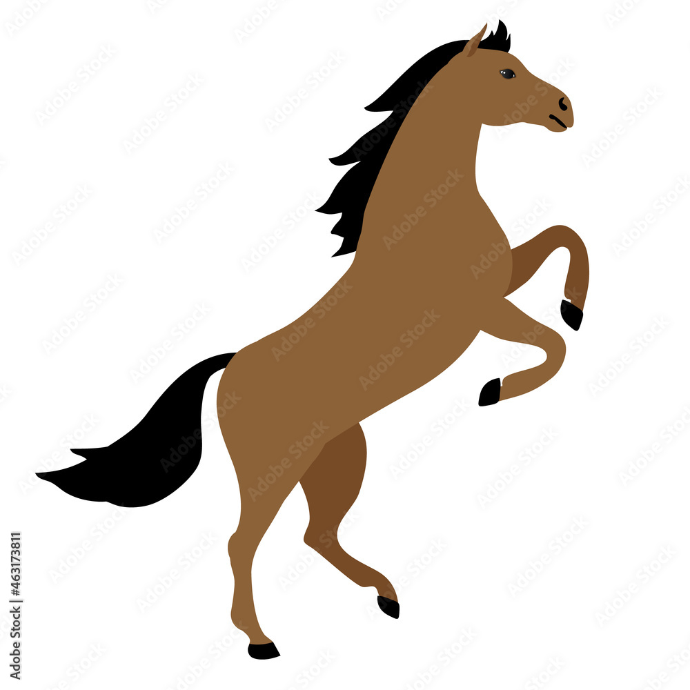 Vector flat cartoon horse standing on hind legs isolated on white background Vector flat cartoon horse standing on hind legs isolated on white background