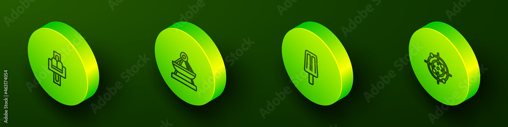Set Isometric line Attraction carousel, Boat swing, Ice cream and Target sport icon. Vector Set Isometric line Attraction carousel, Boat swing, Ice cream and Target sport icon. Vector
