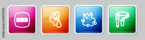 Set line RGB, Car painting, Paint spray and roller brush. Colorful square button. Vector
