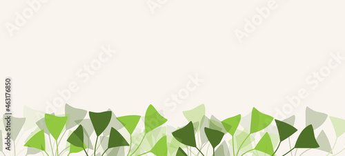 Floral web banner with drawn color exotic leaves. Nature concept design. Modern floral compositions with summer branches. Vector illustration on the theme of ecology, natura, environment