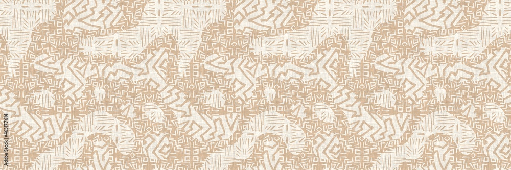 Seamless two tone hand drawn brushed effect pattern border swatch. High quality illustration. Collage of minimal drawings arranged in a seamless pattern with fabric texture overlay. Rough scribble.