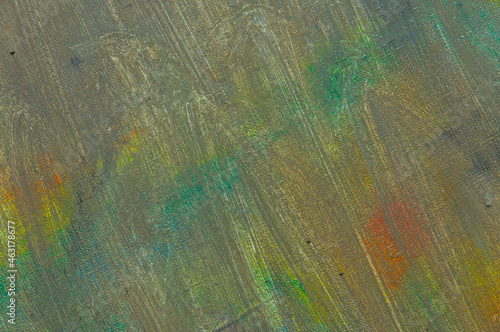 abstract faded multicolored background resulting from washing off paints from canvas, short focus. Not an art object, temporary effect.