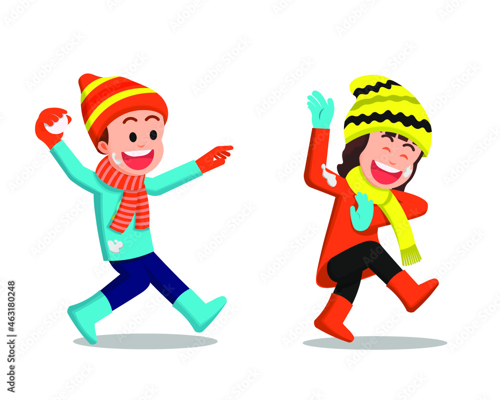 Children playing snowball throwing in winter clothes Children playing snowball throwing in winter clothes