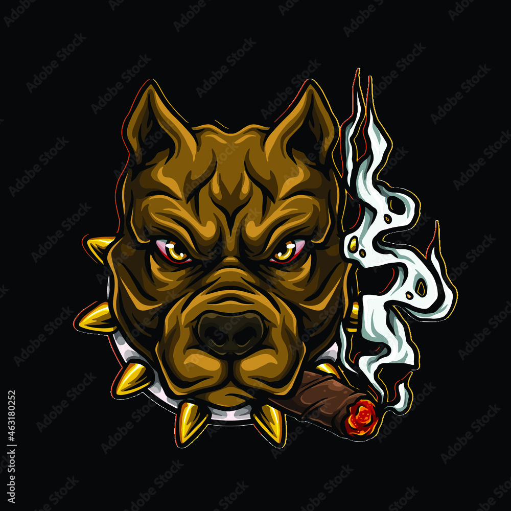 pitbull dog character cartoon mascot smoking blunt and holding weed flower  bud cannabis nug Stock Vector | Adobe Stock