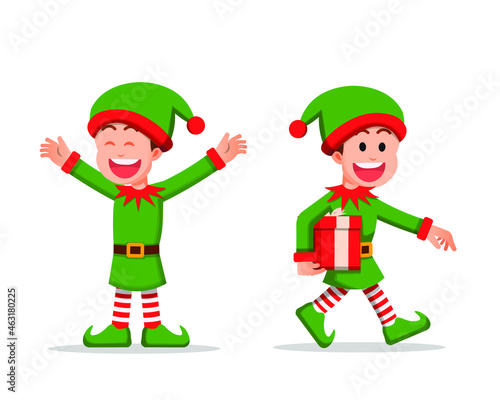Happy boy dresses and acts like an elf