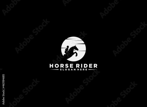 equestrian logo with illustration of a horseman riding his horse