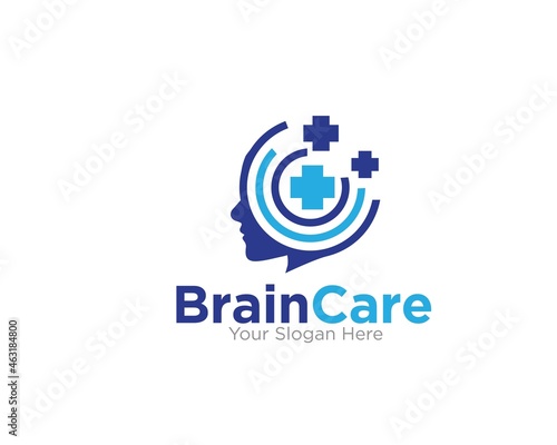 brain health care with plus at head logo designs for medical and health care logo