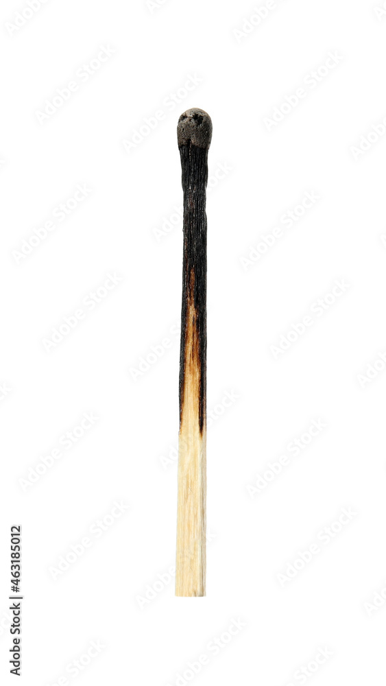 One burnt match isolated on white. Tool for starting fire One burnt match isolated on white. Tool for starting fire