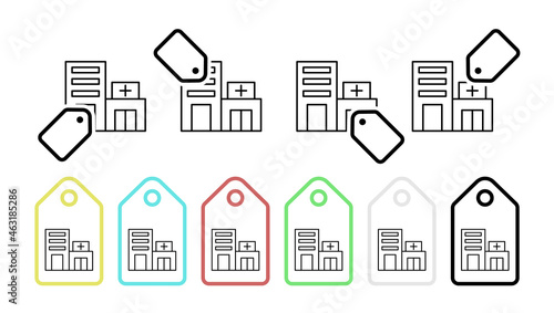 Building, clinic, hospital vector icon in tag set illustration for ui and ux, website or mobile application