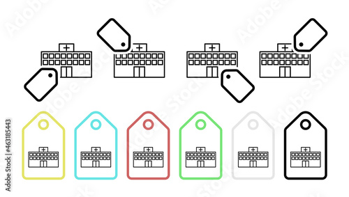 Building, clinic, hospital vector icon in tag set illustration for ui and ux, website or mobile application