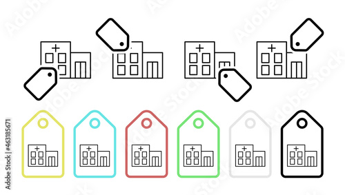 Building, clinic, hospital vector icon in tag set illustration for ui and ux, website or mobile application