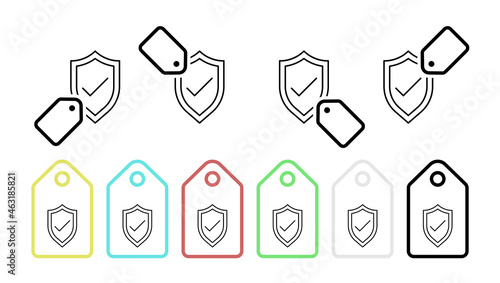 Check shield vector icon in tag set illustration for ui and ux  website or mobile application