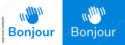 Bonjour text with hand wave icon vector illustration.