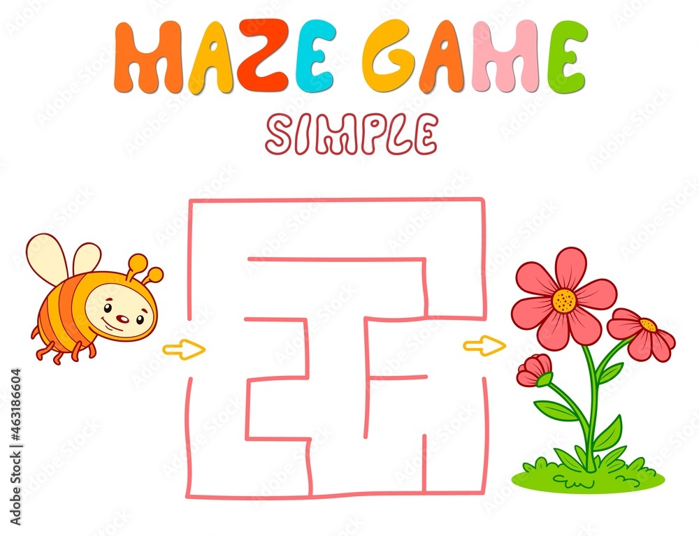 Simple Maze puzzle game for children. Color simple maze or labyrinth
