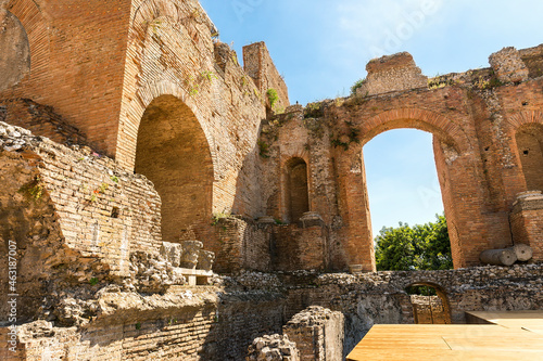 Panoramic Sights of The Beautiful Greek Theater of Taormina in Province of Messina, Sicily, Italy. (Part II).