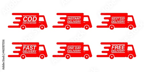Cash on Delivery, Free, and Fast Delivery Truck Icon. Vector symbol for apps and websites