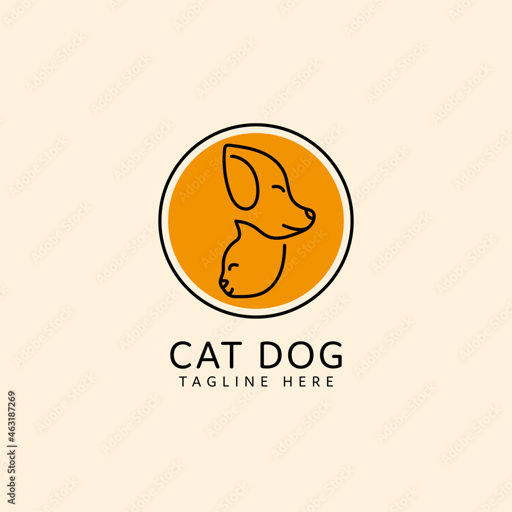 pet logo cat and dog head monoline design