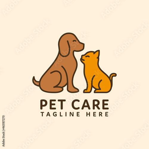 cat and dog pet care logo flat style design
