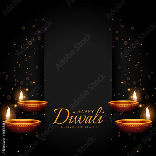 happy diwali black premium background with glowing diya