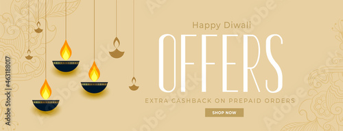 happy diwali offers banner with diya decoration