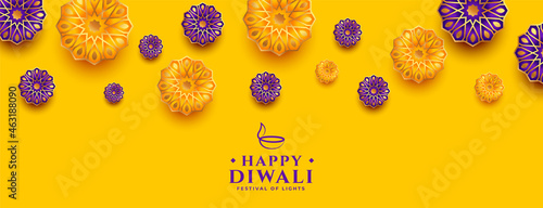 happy diwali yellow indian ethnic decorative banner design