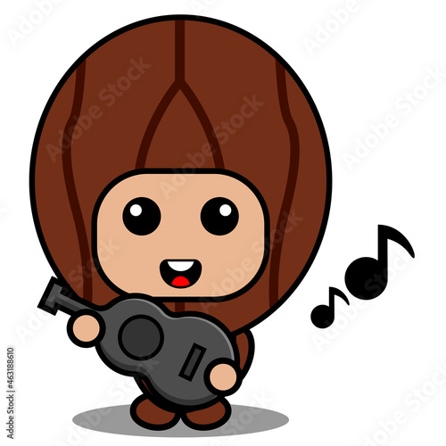 vector cartoon character cute nutmeg spice mascot costume playing guitar