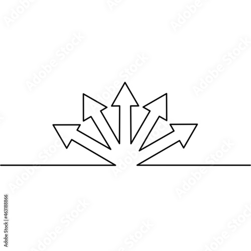 Continuous line drawing of arrow, object one line, single line art, up finance business, vector illustration