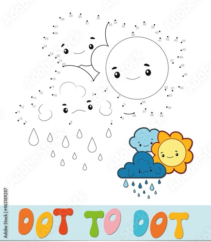 Dot to dot puzzle. Connect dots game. sun and cloud illustration