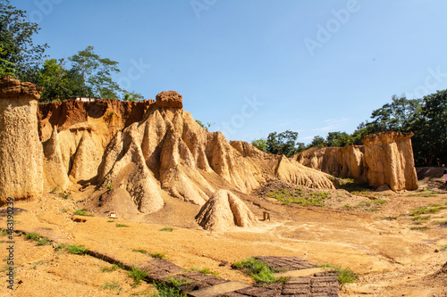 Within a national park named Phae Mueang Phi caused by the terrain which is the soil and sandstone was naturally eroded into various shapes that are In Phrae Province of Thailand.