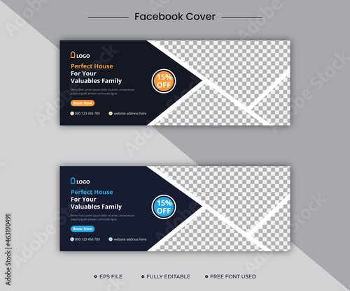 Modern real estate facebook cover and Social media cover vector design template. Modern abstract flat corporate real estate construction facebook cover, banner, social media post, template design