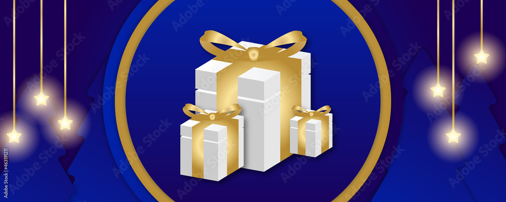 Fototapeta premium Christmas background with Christmas element on dark navy blue background. Vector illustration for greeting card, banner, poster, presentation background