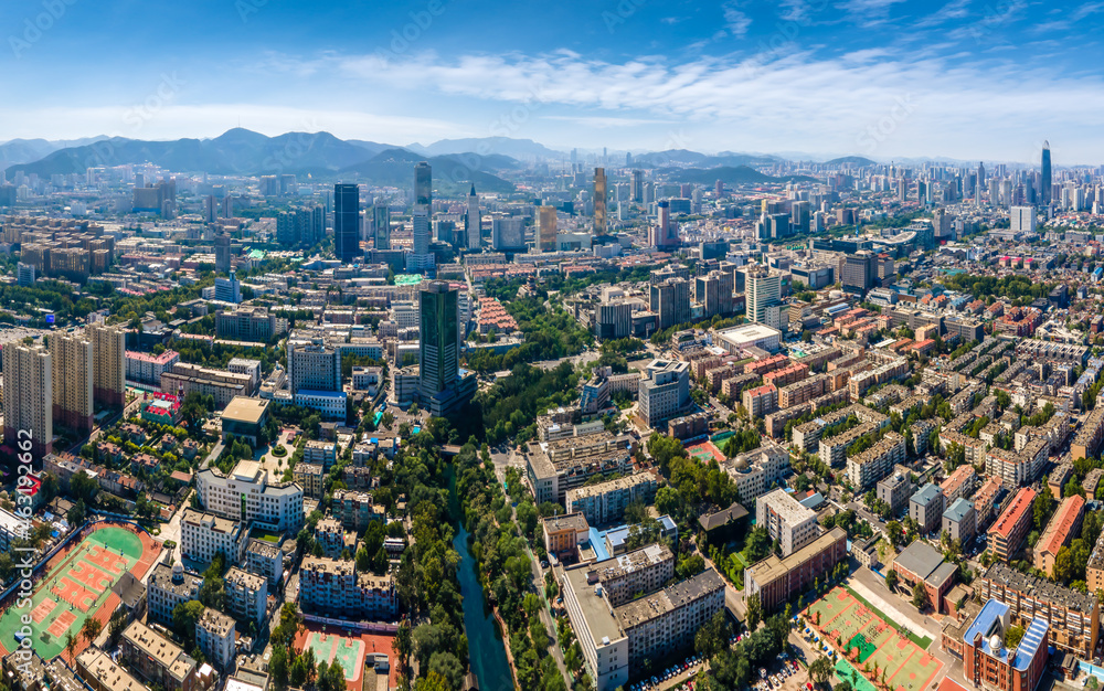 Naklejka premium Aerial photography of the main city of Jinan