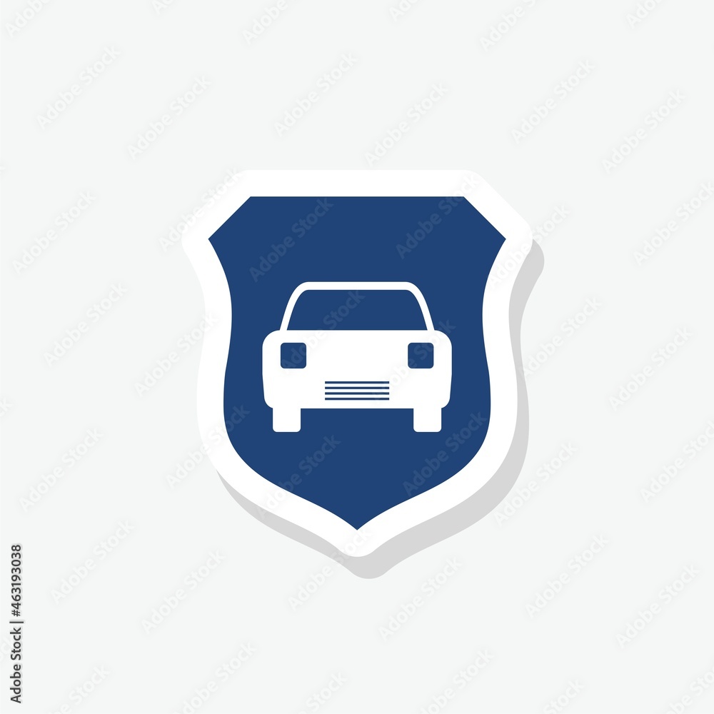 Protective shield and car icon sticker isolated on white background Protective shield and car icon sticker isolated on white background