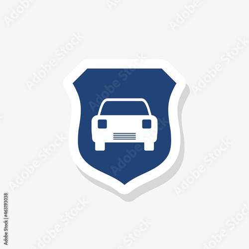 Protective shield and car icon sticker isolated on white background