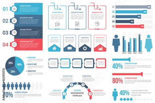 Infographic elements - steps and options, percents, people infographics, pie chart and bar graph