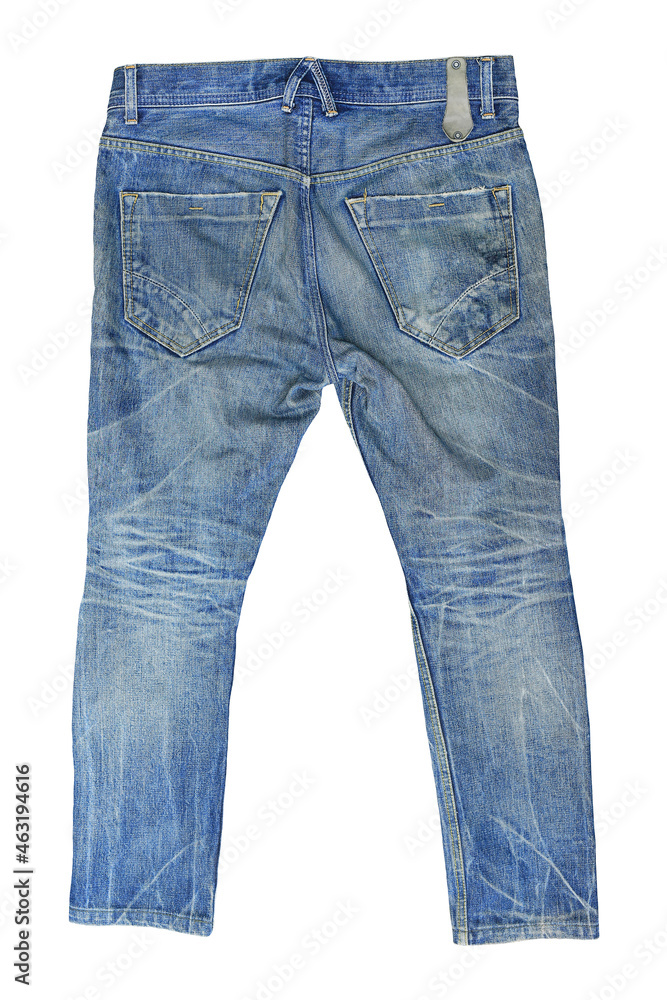 Blue Jeans isolated on white background. Male denim clothing back - clipping path Blue Jeans isolated on white background. Male denim clothing back - clipping path