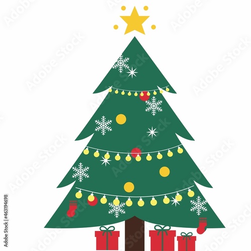 Christmas tree with Xmas star, white background, illustration