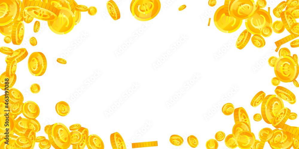 European Union Euro coins falling. Lively scattered EUR coins. Europe money. Charming jackpot, wealth or success concept. Vector illustration. European Union Euro coins falling. Lively scattered EUR coins. Europe money. Charming jackpot, wealth or success concept. Vector illustration.