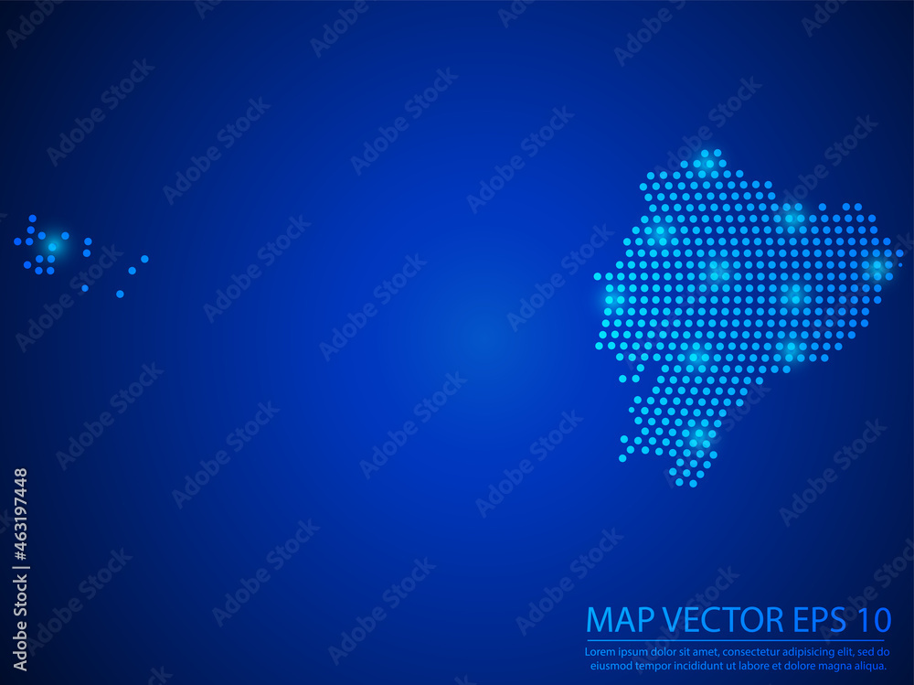 Abstract image Ecuador map from point blue and glowing stars on Blue background.Vector illustration eps 10.