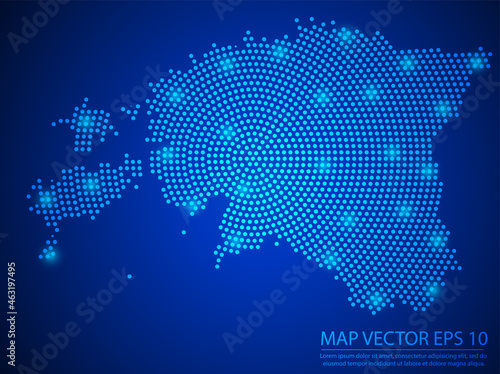 Abstract image Estonia map from point blue and glowing stars on Blue background.Vector illustration eps 10.