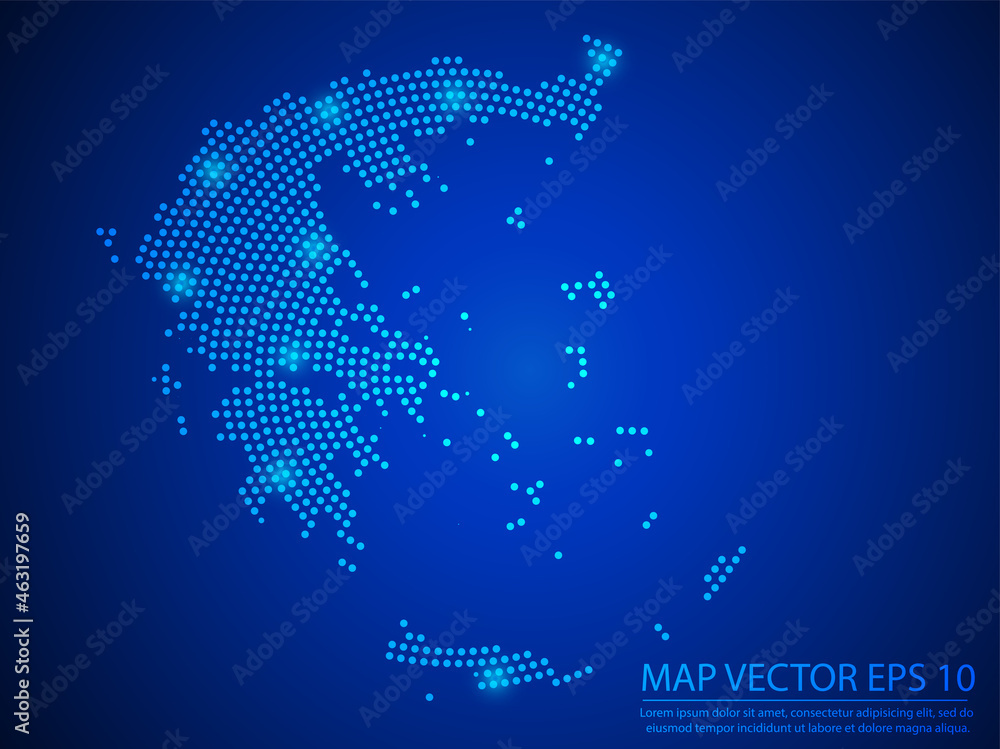 Abstract image Greece map from point blue and glowing stars on Blue background.Vector illustration eps 10.