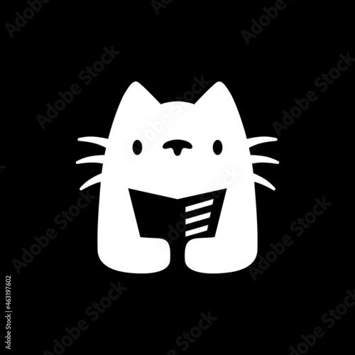 cat book read newspaper negative space logo vector icon illustration