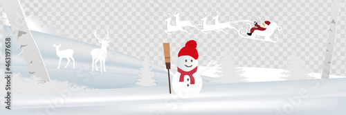 Merry Christmas and Happy New Year. Illustration of Santa Claus on the sky coming to City ,paper art and craft style