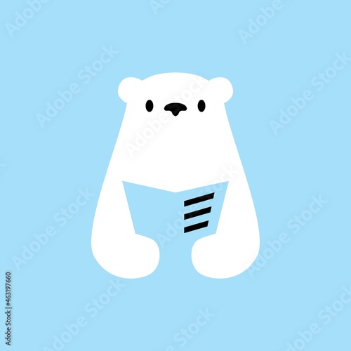 polar bear book read newspaper negative space logo vector icon illustration