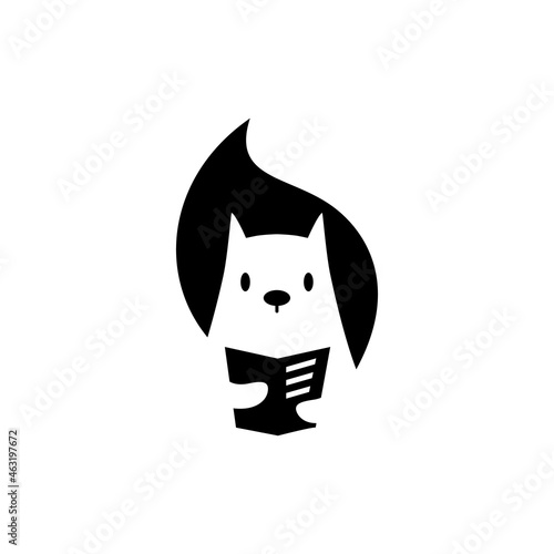 squirrel book read newspaper negative space logo vector icon illustration
